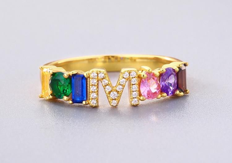 Letter M Cubic Zirconia Pave Ins Jewelry Gold Plated 925 Sterling Silver Ring Jewellery