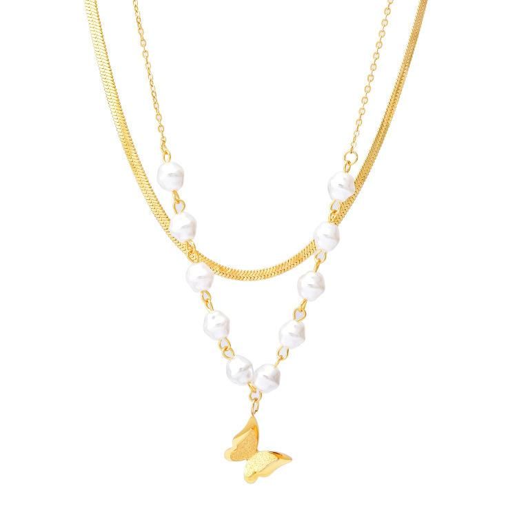 Factory Wholesale Fashion Jewelry Ins Net Red 18K Stainless Steel Jewelry Double Layer Snake Chain Necklace