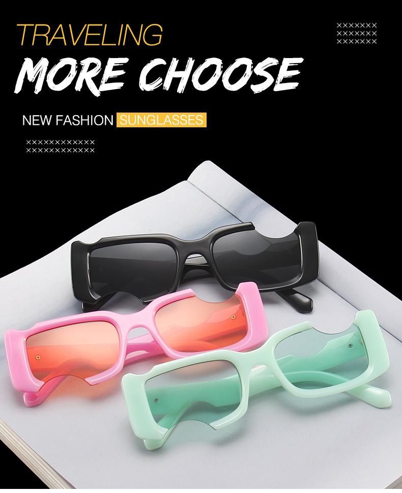 Personality Frame Sunglasses Female Notch Square Small Face Sunglasses Male Trend European and American Street Shooting Cross-Border Glasses