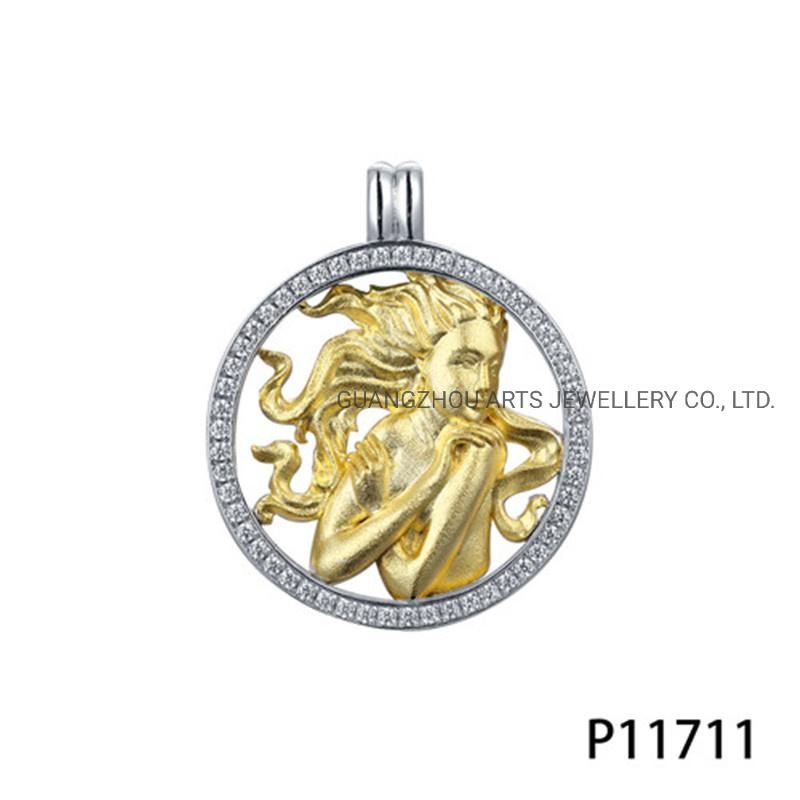 Gold Plating Horoscope Symbols in The Round Silver Pendant