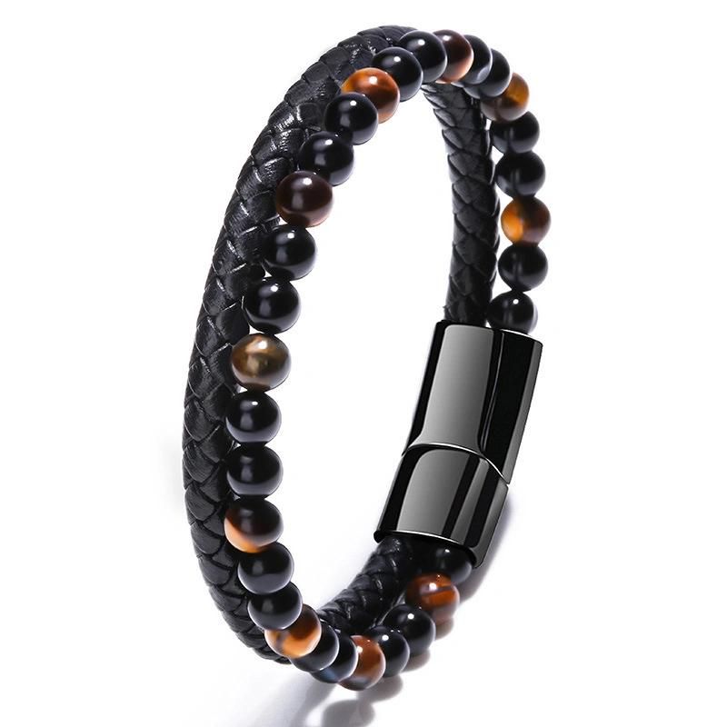 Men Jewelry Magnetic Clasp Tiger Eye Beads Natural Stone Bracelet