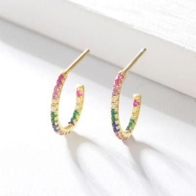 Designer Inspired Fashion Colorful Sterling Silver Hoop Rainbow Earrings