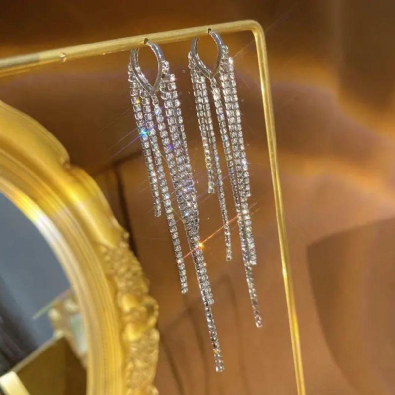 Vintage Fashion Jewelry Diamond Long Thread Tassel Drop Earrings for Women