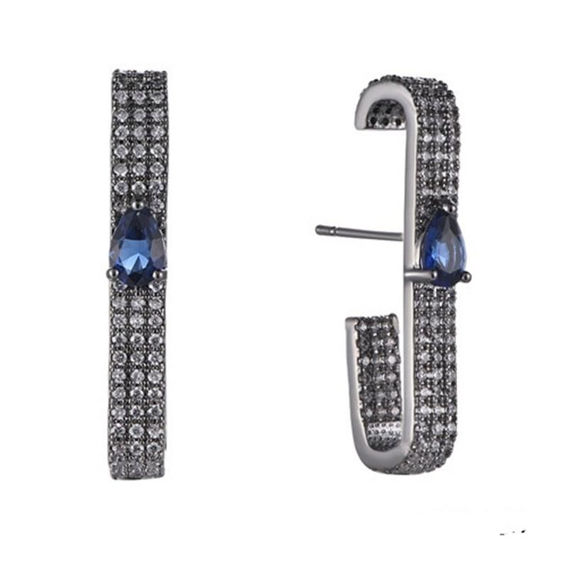 925 Sterling Silver J-Shaped Earring with CZ