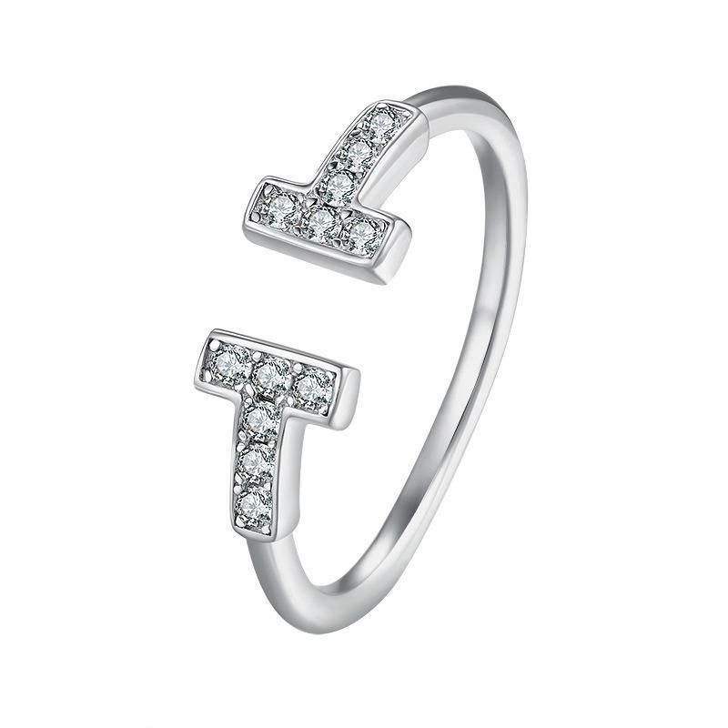 Fashion Silver Platinum Plated Double T Open Ring Women