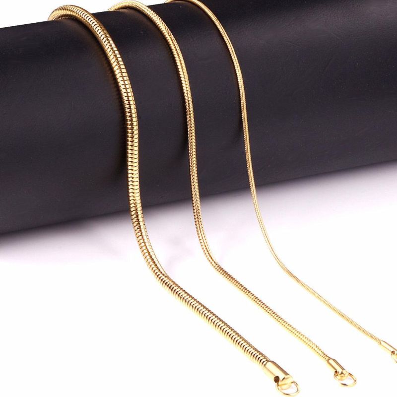 1mm, 2mm. 3mm Round Snake Necklace Chain Gold Silver Stainless Jewelry for Ladies