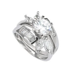 Silver Solid Band Ring with White CZ Stone