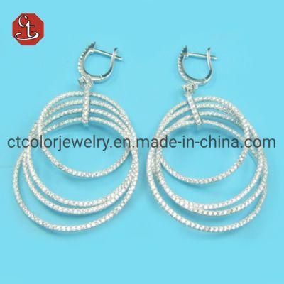 Trendy 4 Circle Earrings Big Round Earrings Cubic Zircon Silver Eardrop