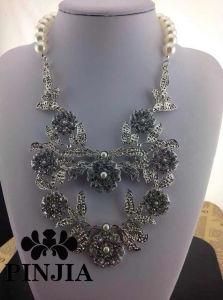 Flower Silver Hollow Bib Pendant Pearl Necklace Costume Jewelry
