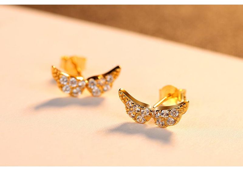 Wholesale S925 Silver Gold Plated Small Angel Wings Stud Earrings