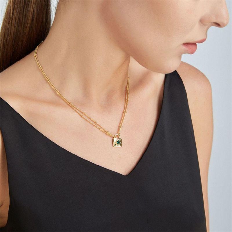 High Quality 18K Gold Stainless Steel Lock Zircon Pendant Curb Chain Necklaces Personalized Necklace for Women Jewelry