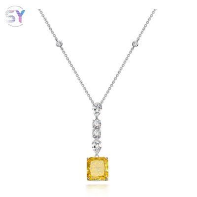2022 Popular Fashion Jewelry Citrine 11mm*12mm Cushion Cut High Carbon Diamond Sterling Silver 925 Chain Necklace