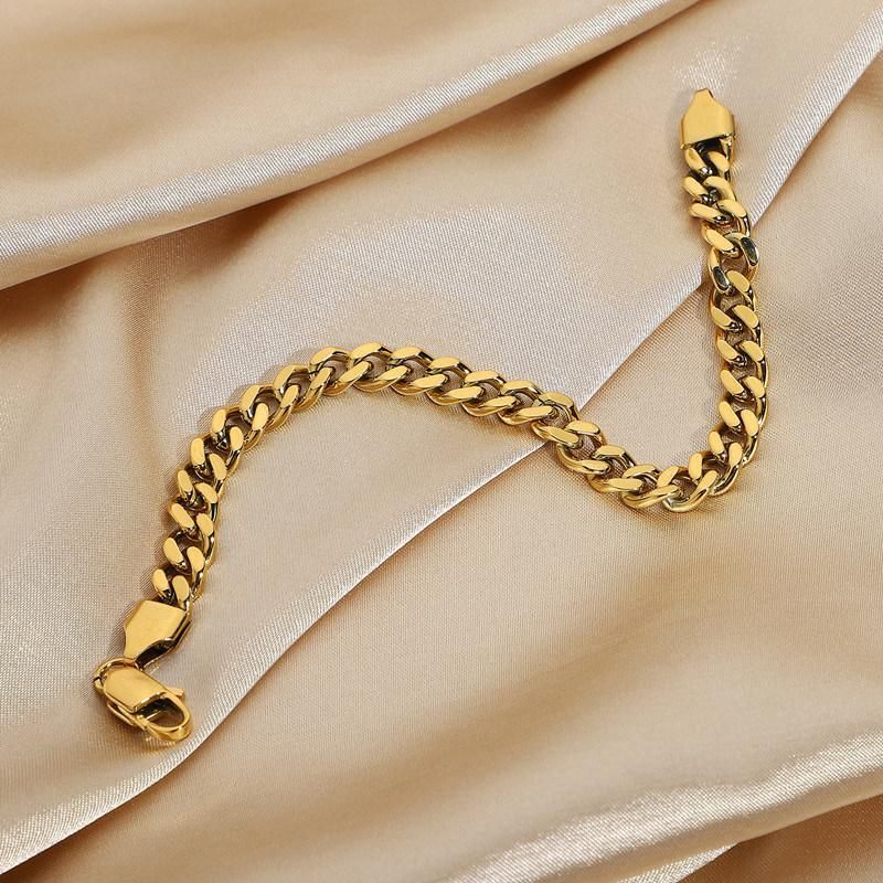 Stainless Steel Chain Link Bracelet with 6.4mm Chain Width 18K Gold Plated for Women