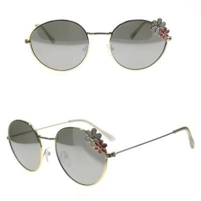 Round Metal Fashion Sunglasses with Flowers for Children