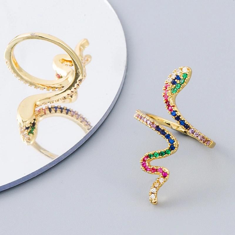 New Hot Style Brass Gold-Plated Micro-Set Zircon Gold Colorful Snake Ring