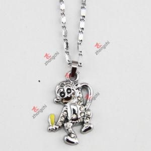 Alloy Crystal Monkey Pendant Necklace with Flat Chain