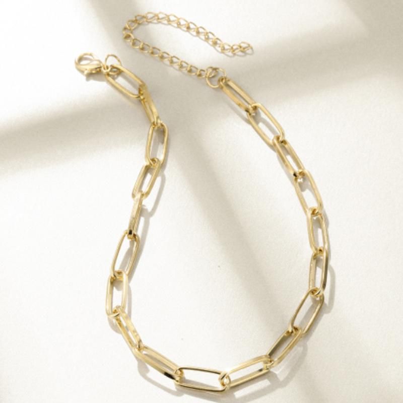 Gold Plated Necklace Paperclip Jewelry Rectangle Chain with Clasp