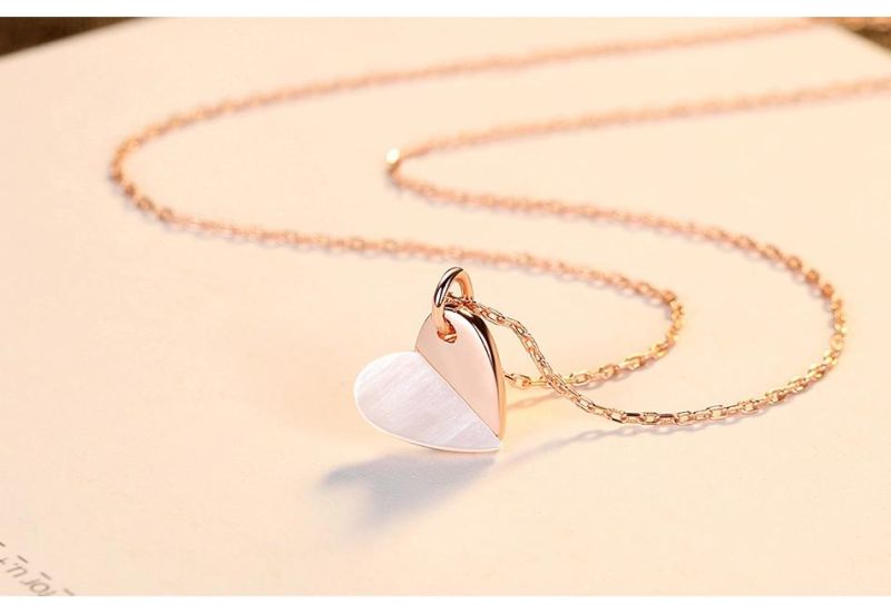 Fashion Rose Gold Love Heart S925 Silver Pendant Necklace