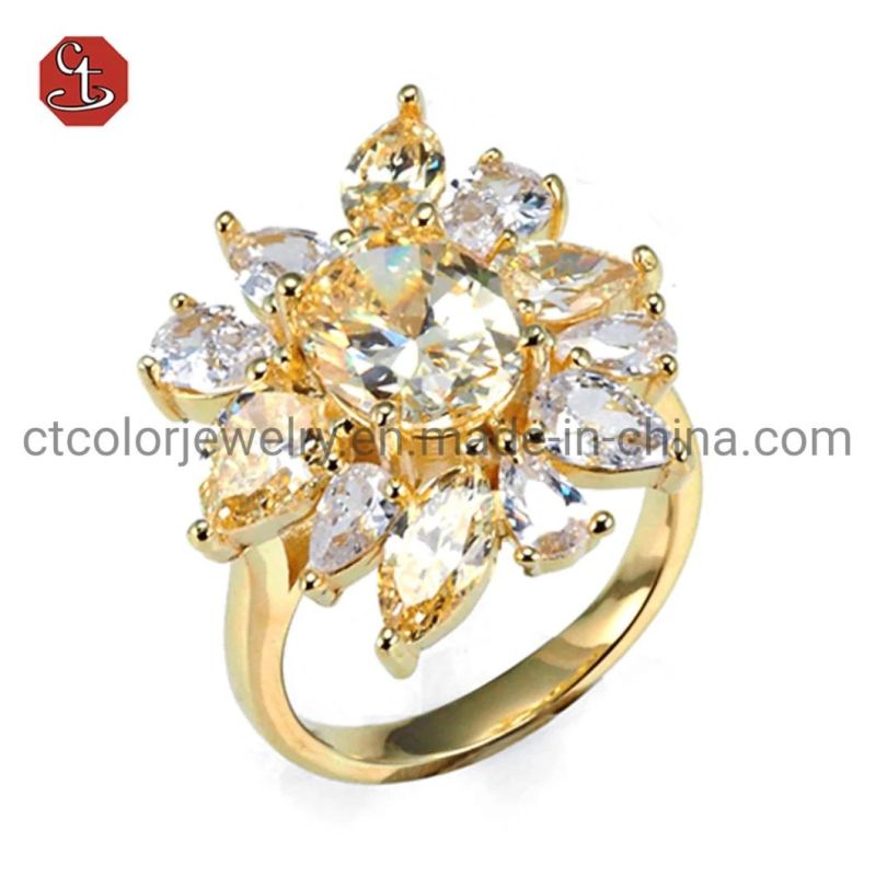 Latest Designs High-End Diamonds CZ Jewelry Gemstone Brass Ring For Women Party