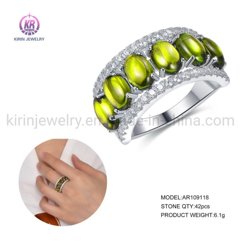 Bling 5A CZ 925 Sterling Silver Ring Green Peridot Ring Gemstone Topaz Micro Prong Setting Peridot Rings