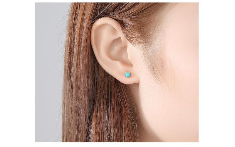 Body Jewelry Ear Stud Blue Opal Stone Earrings