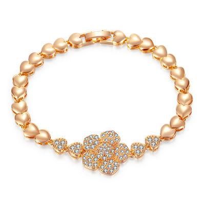 New Heart Bracelet 7mm Double Hearts Charm CZ Chain Bracelet Girlfriend Lover Jewelry