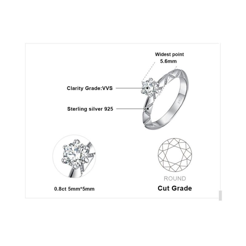 Fashion Jewellery 925 Sterling Silver Cubic Zirconia Solitaire Ring for Wedding/Engagement Wholesale