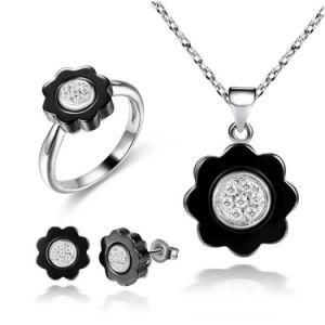 Fashion Jewellery New Flower Black Ceramic Set Ring Earring Pendant