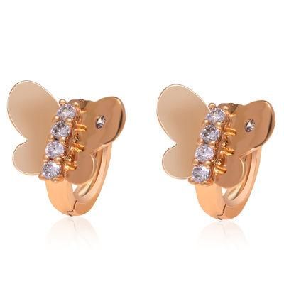 18K Gold Plated Brass Huggie Earrings Zircon Butterfly Hoop Earring
