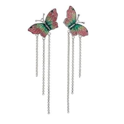 2022 Party New Fashion Silver or Brass Butterfly Tassel Enamel Earring for European Market