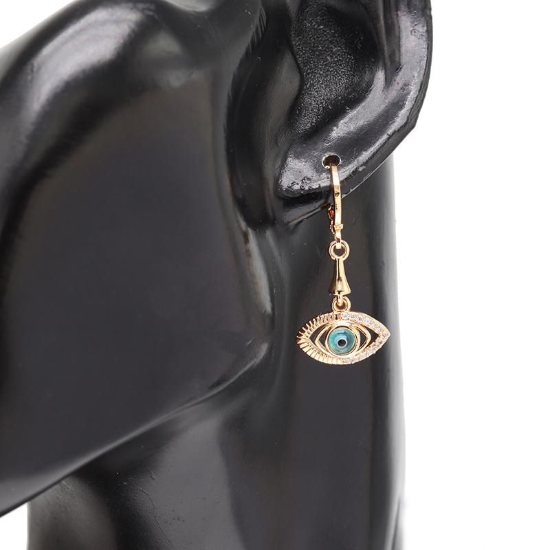 18K Gold Plated Women′s Enamel Turkish Blue Evil Eye Earrings