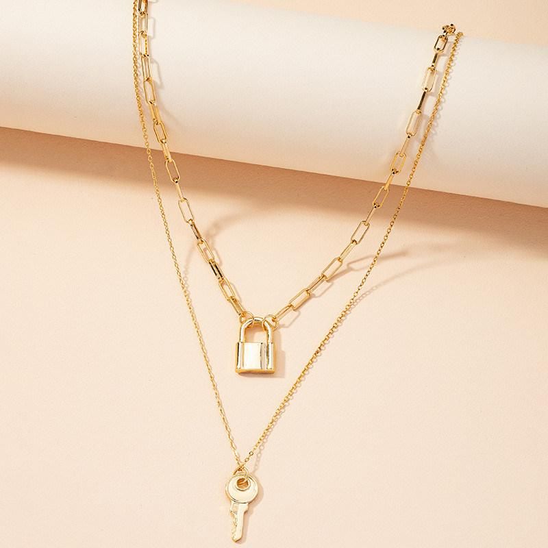 Manufacture Custom Jewelry Multiple 2 Layered Key Locket Pendant Necklace for Women Fashion Bijoux