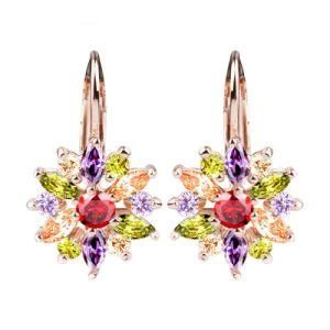 3 Colors Gold Color Flower Stud Earrings with Zircon Stone