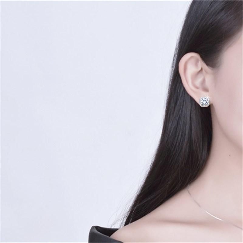 Gift Square Platinum Plated Zircon Earrings Imitation Jewelry