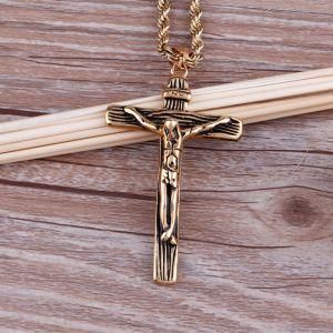 Gold Plated Stainless Steel Jesus Cross Rope Necklace
