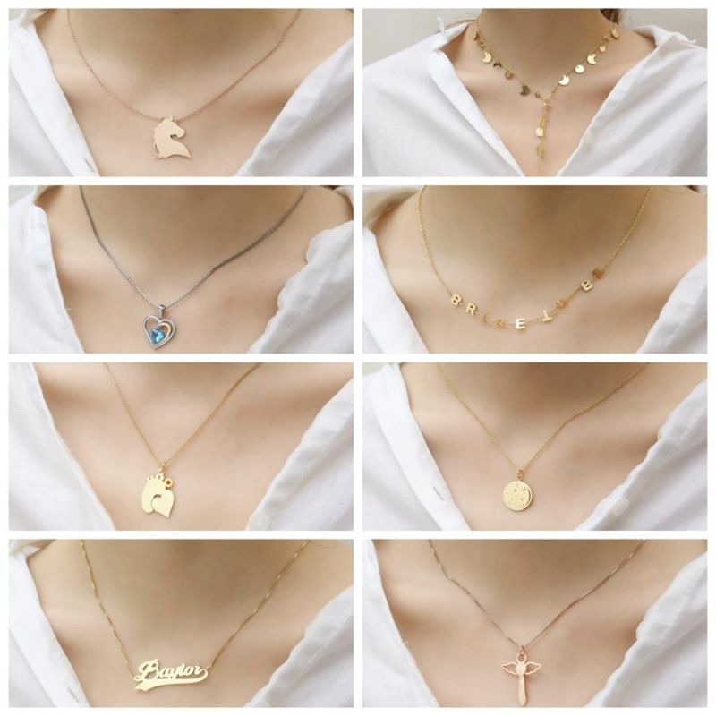 18K Gold Rectangular Four-Color Diamond Pendant Necklace for Women