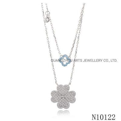 Clover Double Layer Chains Silver Necklace