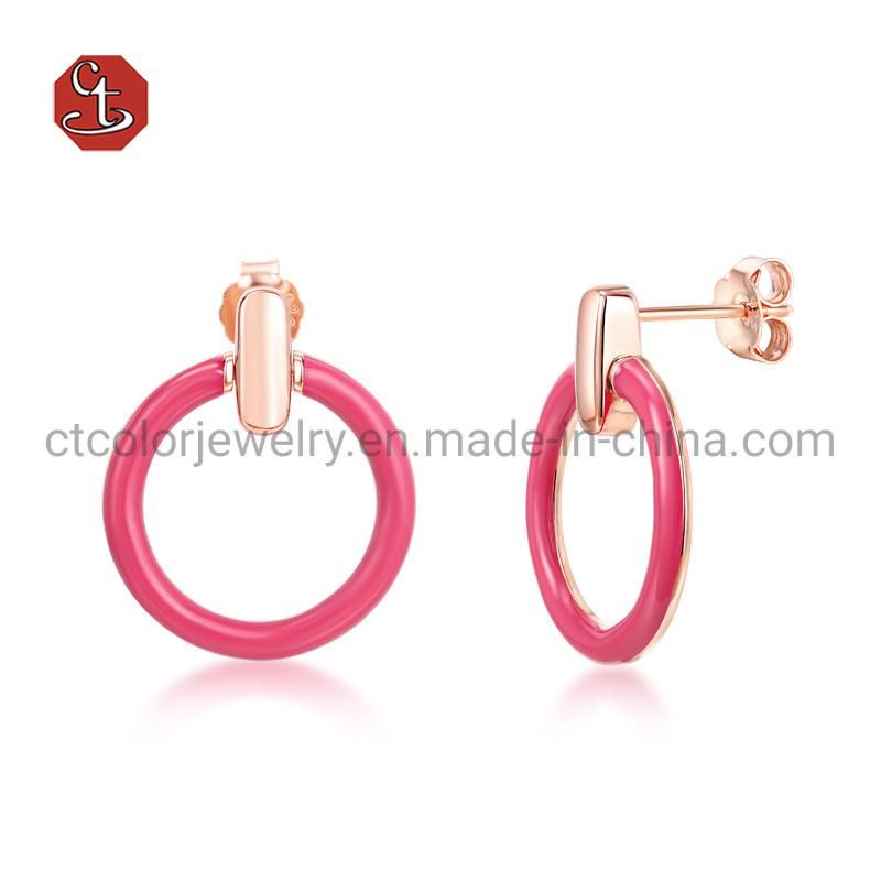 925 Sterling Silver Jewellery Pink & Blue Circle Enamel Earrings Jewelry