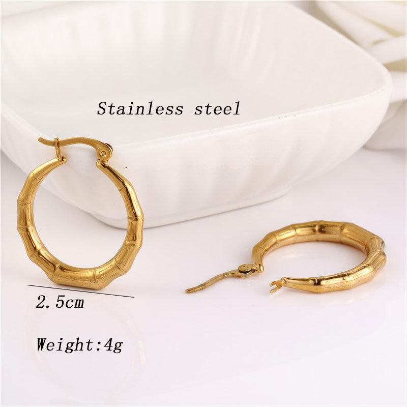 Stainless Steel Jewelry Simple Earring Latest Design Bamboo Shape Circle