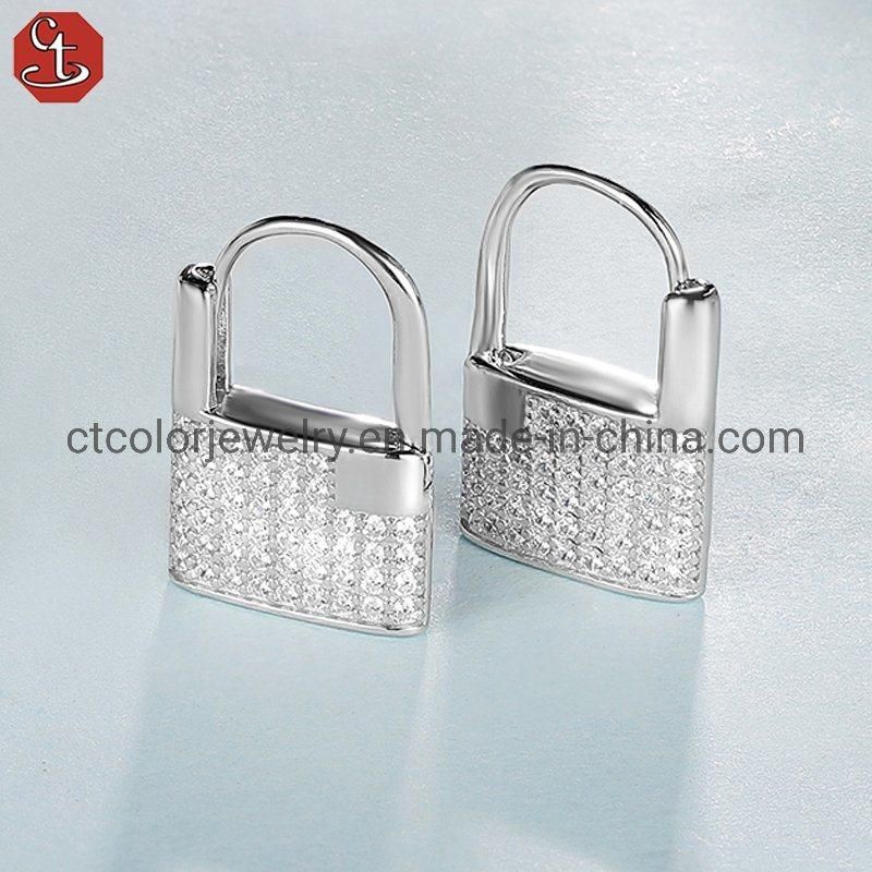 Hot Sale Fashion Jewelry white Cubic Zircon lock earrings Fashion Accessories