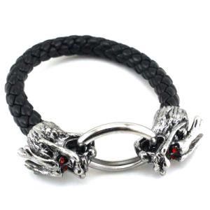 Fashion Metal Buckle Dragon Design Braided PU Handmade Rope Charm Bracelet