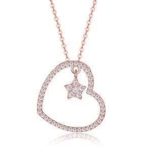 Fashion Jewelry Women Stainless Steel Pendant Diamond Heart Necklace