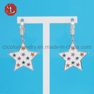 Women Gift White Enamel Multi Color CZ Star Earring Fashion Jewelry