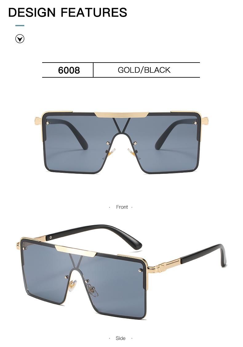 New Metal Frame Textured Sunglasses Square Big Frame European and American Style Ins Sunglasses One-Piece Sunglasses