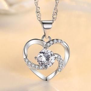 Fashion 925 Silver Heart Pendants Necklace with Gemstone Wholesale Jewelry