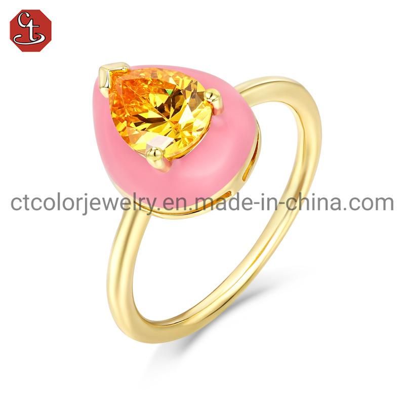 Fashion Jeweley Yellow Gold Coated 925 Silver Sterling Enamel Bracelet with Lemon Topaz Stone
