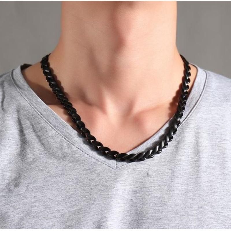 Simple Japanese and Korean Style Fashion Men′ S Tungsten Steel Pendant Steel Color Matching Rope Necklace Jewelry