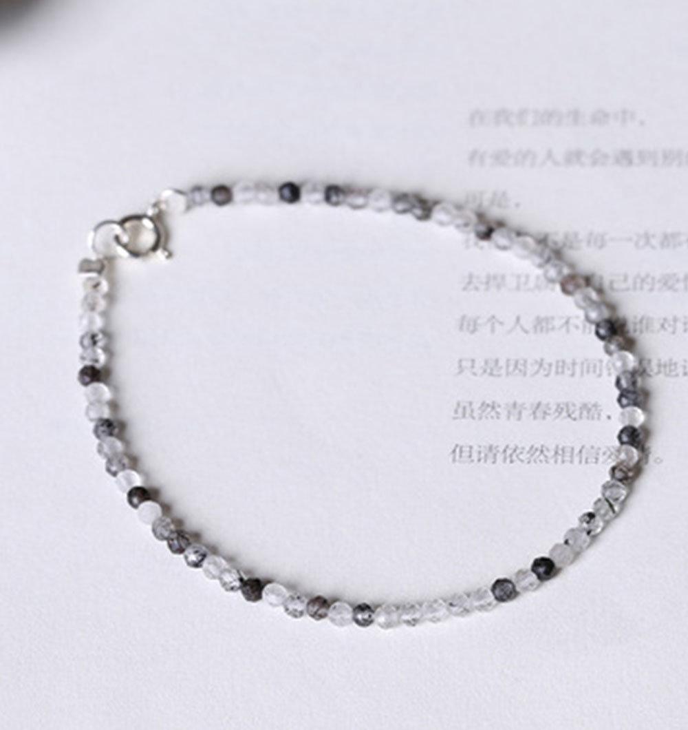 Fashion Jewelry 925 Silver Natural Black Crystals Beads Bracelet Wholesale.