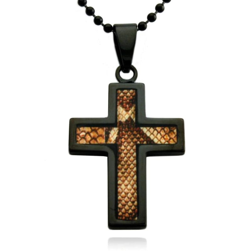 Tungsten Abstract Camouflage Cross Pendant with Ball Chain Necklace