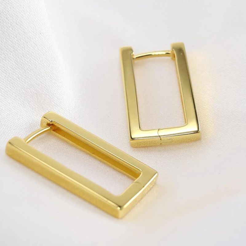 2022 New Design Trendy Jewellery Custom 18K Gold Plated Square 925 Sterling Silver Fashion Jewelry Rectangle Large Huggie Hoop Women Earrings